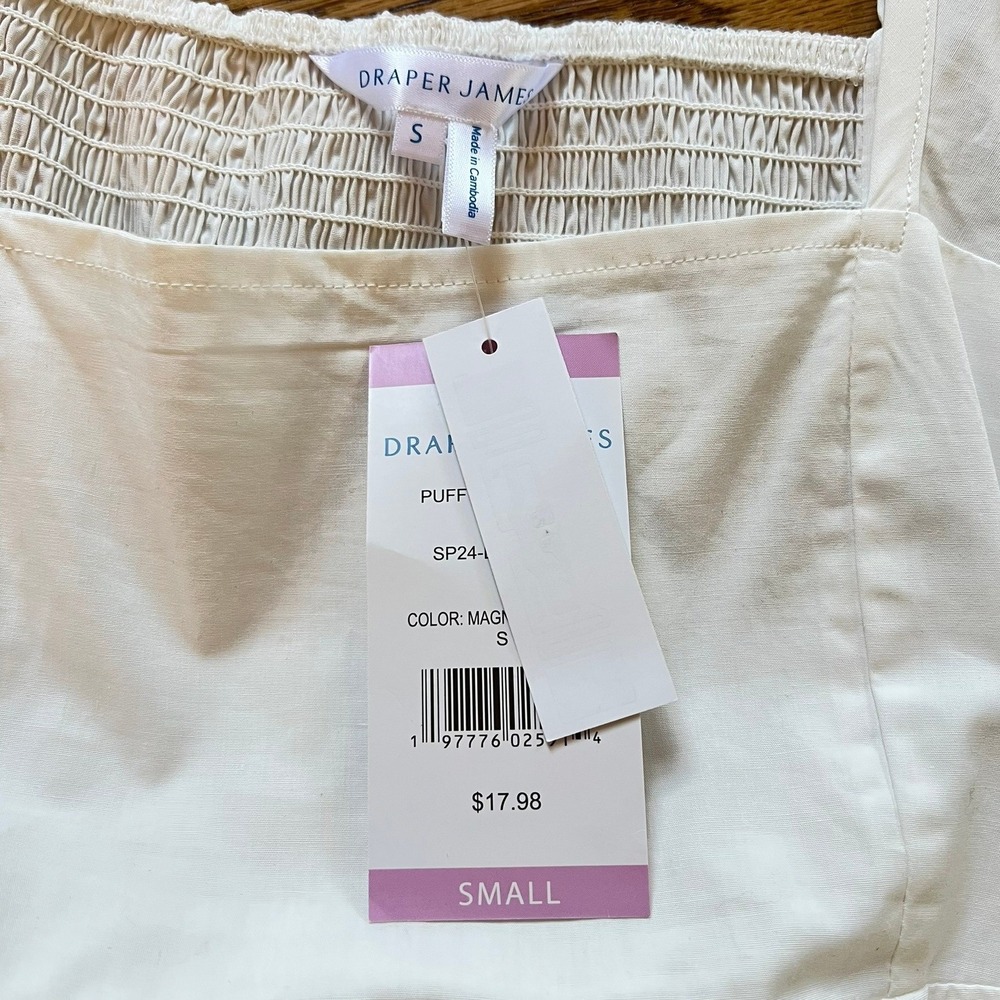 Draper James NWT 100% Cotton White Puff Sleeve Smocked Mini Dress Sz. Small - Picture 8 of 10